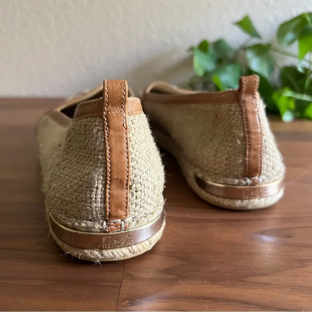 Stuart Weitzman The Camping Espadrilles Leopard Hair Calf Leather Tan, size 10.5
